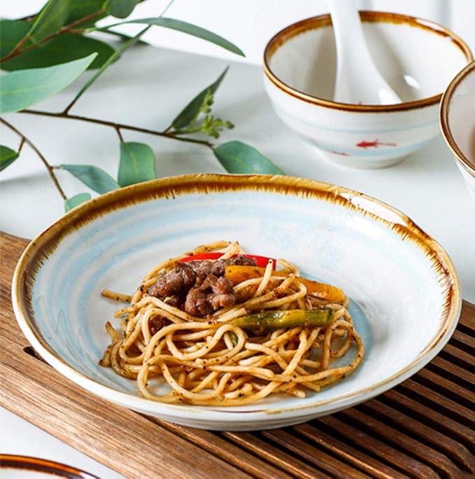52 Pieces Ceramics Dinner Sets Fish Pattern Plates Bowls Combination for Family Party and Kitchen Restaurant