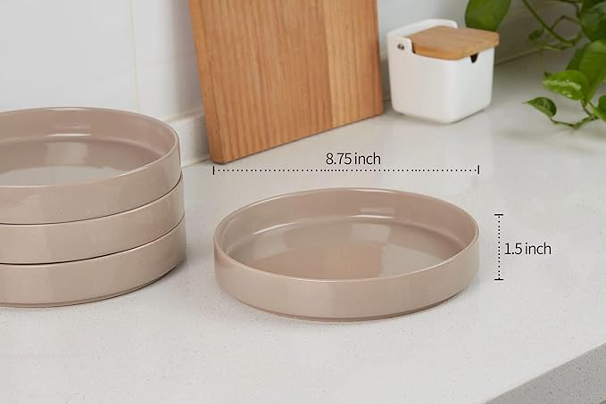 Famiware Nebula Plates and Bowls Set for 4 16 Pieces Dinnerware Sets 8.75 Pasta Bowls for Serving Cinnamon Brown