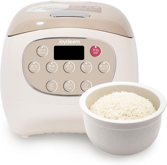 Joydeem Mini Ceramic Rice Cooker 2.5 Cups Uncooked Rice Cookers with Pure Ceramic Inner Pot Healthy &amp PFOA Free 1.2L/1.3 qt DFB-C120