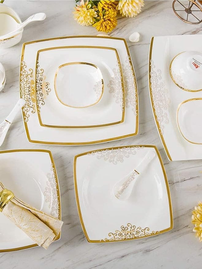 Dinnerware Sets - Luxury Gift Dishes Service Set Fine Bone China Porcelain Dinnerware Set For 10-15 People Luxury Style High-End Bone China Phnom Penh Tableware SetOne ColoOne Color-78pieces