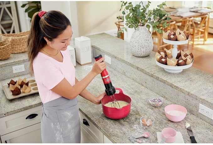 BLACK+DECKER Kitchen Wand Cordless Immersion Blender 4 in 1 Multi Tool Set Hand Blender with Charging Dock Red (BCKM1014K06)