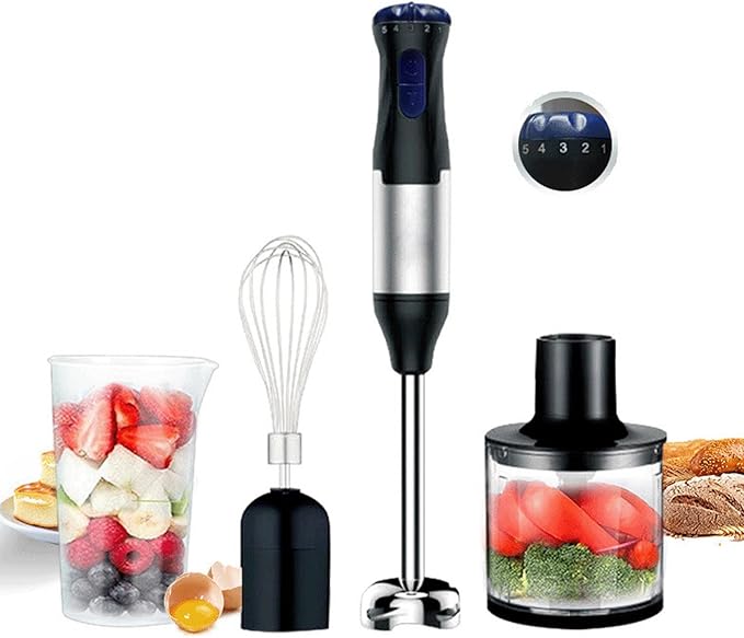 Semme Immersion Hand Blender Stainless Steel 4 in 1 Food Processor with 20 Speeds and Boost Button for Protein Shakes Soups Sauces Smoothies and Baby Food (US Plug 110V)