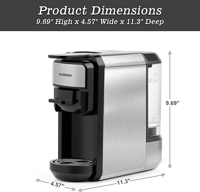 CUSIMAX Espresso Machine Single Serve Coffee Machine Compatible with Nespresso Pods Adjustable Brewing Size 19Bar Coffee Maker Stainless Steel Espresso Maker with 20oz Remevable Water Tank