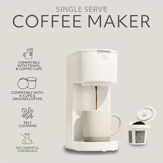 WILLOW K-Cup Coffee Maker Single Serve Coffee Maker with 6 to 12oz Brew Size &amp Strong Brew Option Single Cup Coffee maker made with 99% PCR Recycled Plastics Coffee Machine - CREAM WHITE