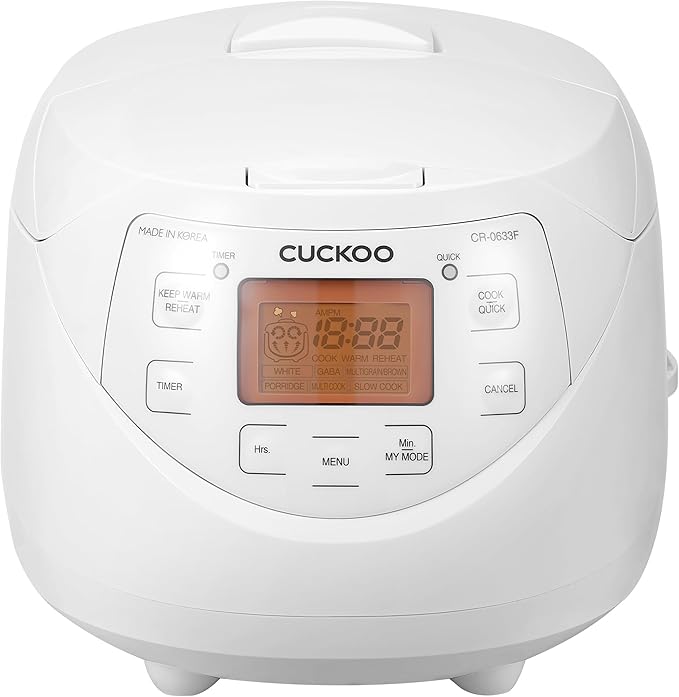CUCKOO Micom Rice Cooker 6 Cup Uncooked / 12 Cup Cooked Korean Fuzzy Logic Rice Cooker with Delay Timer &amp Keep Warm Setting Versatile Food Steamer with Non-Stick Inner Pot White (CR-0633F)