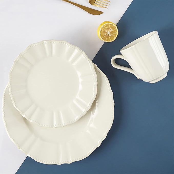 GaRcan 16-Piece Kitchen Porcelain Dinnerware Set - Plates and Bowls Sets - Stoneware Dinnerware Sets - Dinner Dishes Set with Dinner Plates