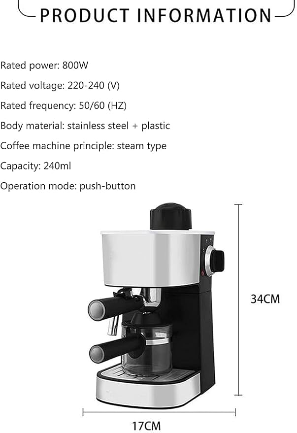 Steam Type Coffee Machine Espresso Machine With Milk Frother 800W Ideal For Cappuccinos &amp Lattes Anti-drip Function Overheating Protection 20240312