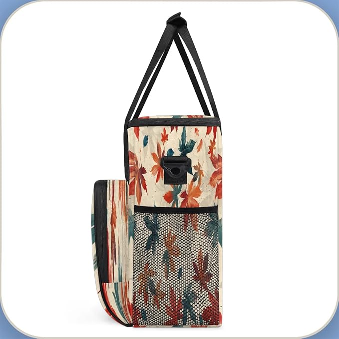 Maple Leaves Print Coffee Maker Carrying Bag Compatible with K-Mini or K-Mini Plus Portable Single Cup Coffee Maker Case with Pockets for K Cup Pods