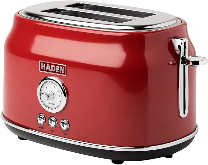 Haden Dorset 2 Slice Wide Slot Stainless Steel Toaster with Adjustable Browning Control &amp Non-Slip Feet Rectory Red