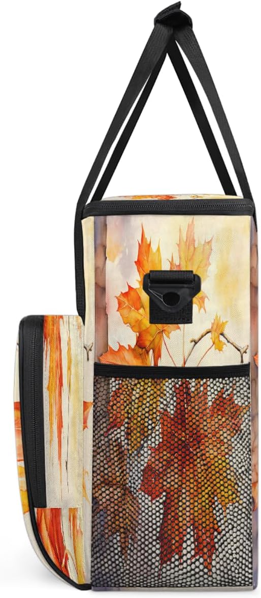 Autumn Maple Leaf Watercolor Coffee Maker Carring Bag Travel Carrying Storage Tote Bag Compatible with Keurig K-Mini or K-Mini Plus Portable Single Serve Coffee Brewer Case with Pockets