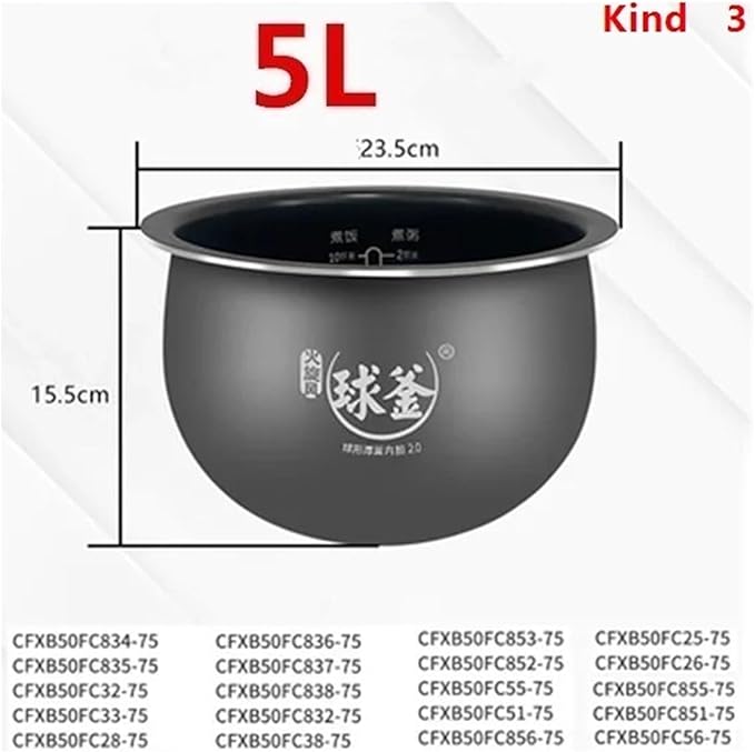 Electric Rice Cooker Inner Pot Compatible for SUPOR Electric Pressure Cooker Inner Pot 2.5L/3L/4L/5L/6L Non Stick Pot Inner Pot (Multiple Kind 3 (5L))