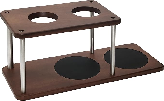 Pour Over Coffee Station Solid Sapele Wood &amp Stainless Steel Dual Dripper Stand Coffee Organizer (Dark Wood)