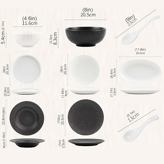 Elegant Black and White Minimalist Matte Ceramic Dinnerware Set Includes Plates Bowls Perfect for Home Dining Modern Tableware for Everyday Use or Gifting Ideal for Housewarming