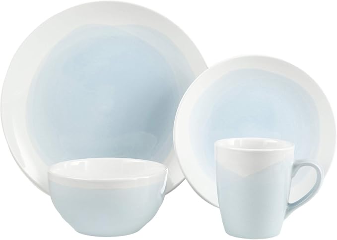 American Atelier Oasis Dinnerware Set – 16-Piece Stoneware Party Collection w/ 4 Dinner Salad Plates 4 Bowls &amp 4 Mugs – Unique Gift Idea 10.5x10.5 Mint New