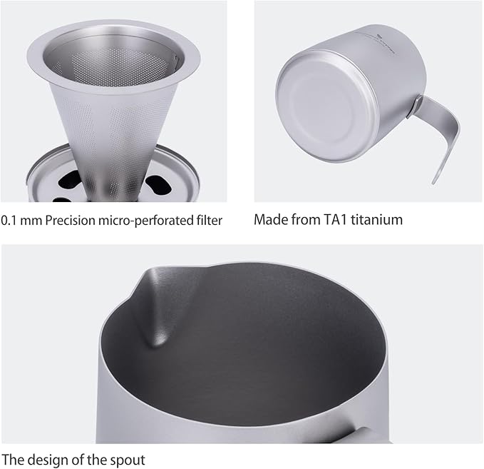 Boundless Voyage Titanium Pour-over Coffee Maker Set Coffee Mug with Reusable Detachable Dripper Manual Reusable Cone Filter for 1-2 Cups 6008P