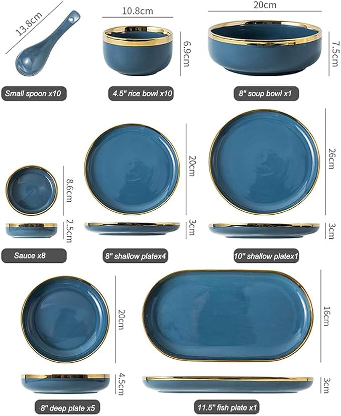 50-Piece High-end Porcelain Dinnerware Set for 10Ceramics Plate and Bowl SetsPhnom Penh Light Luxury Dinner Setfor Wedding Housewarming Gift