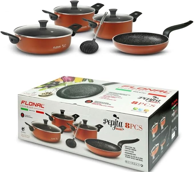 Flonal Pepita Red Bronze 8-Piece Forged Aluminum Non-Stick Cookware Set