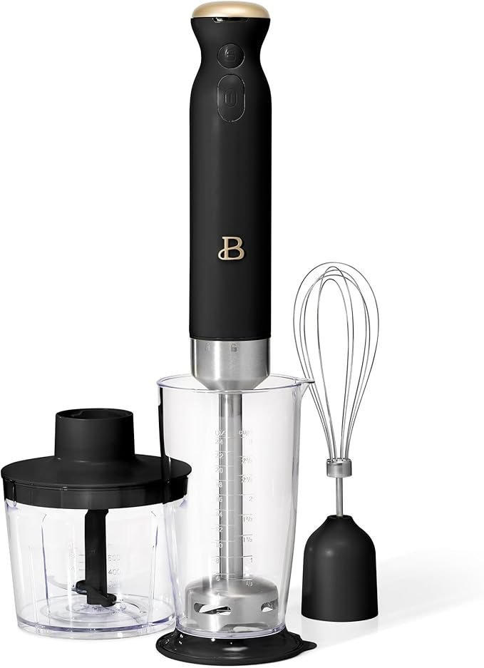 Cordless Immersion Blender 5-in-1 Set | Rechargeable Hand Blender with Chopper Whisk &amp Measuring Cup | 6 Variable Speeds | Stainless Steel Blades | BPA-Free | Stick Blender