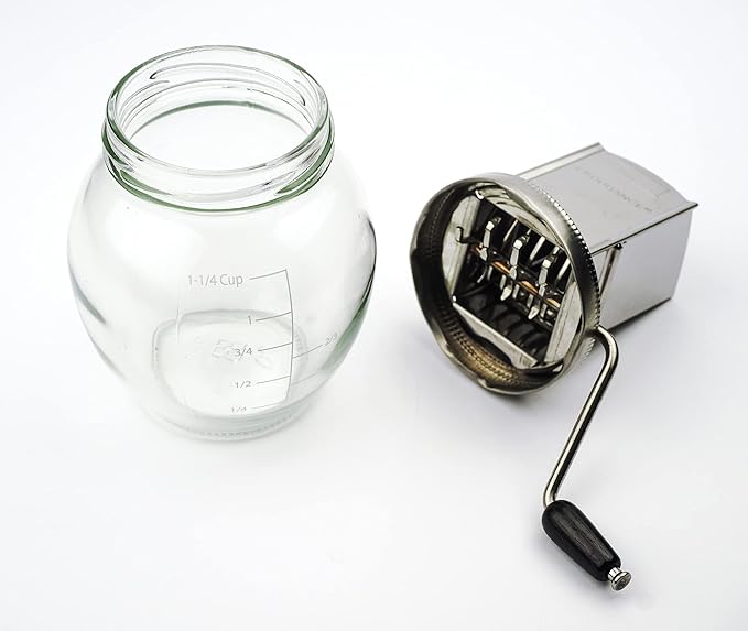 RSVP International Endurance Vintage Inspired Nut Grinder 1.25 Cup Capacity Glass Bottom