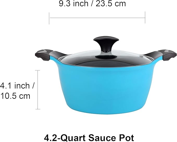 Cook N Home 4.2 Quart Nonstick Ceramic Coating Die Cast High Casserole Pan with Lid Blue