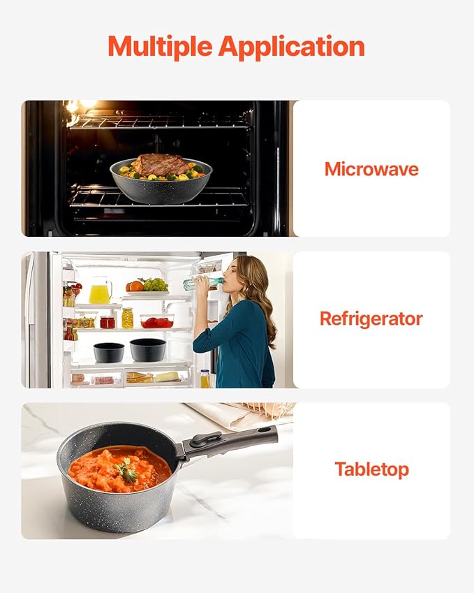 VEVOR 17 Piece Pots and Pans Set Granite Nonstick Detachable Handle Cookware Space Saving Induction Cookwares Kitchen RV Cooking Sets with Frying Sauce Saute Tempered Glass Lid Oven Safe Black