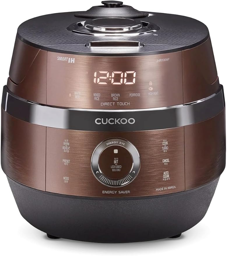 CUCKOO CRP-JHR1009F | 10-Cup (Uncooked) Induction Heating Pressure Rice Cooker | 19 Menu Options Auto-Clean Voice Guide Made in Korea | Copper