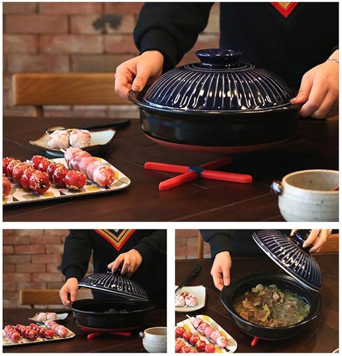 Pots Set Japanese Hot PotClay Rice CookerRound Ceramic CasseroleHeat-Resistant Earthenware Rice PotSlow Stew PotStovetop Ceramic CookwareStockpot
