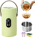 Multifunctional Health Pot 500W Portable Mini Electric Cooker with Ceramic Glaze Inner &amp Steamer 12-Hour Timer Keep-Warm for Soup Noodles in Dorm Office Travel (Green1600ml)