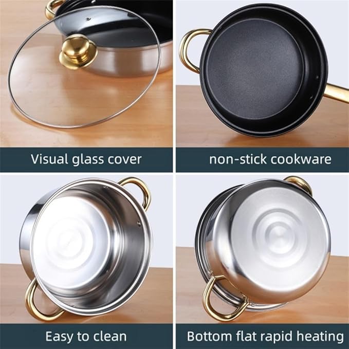 Thickened Stainless Steel Pot Set Soup Pot Milk Pot Frying Pan with Water Kettle 12 Piece Set of CookwareA12Pcs Daishuihu