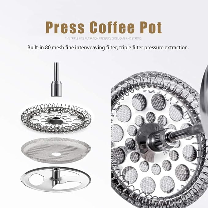 Topyond Stainless Steel French Press Coffee Maker 350ml Thermal Insulated Double Deck Plastic NO for Camping Home and Travel