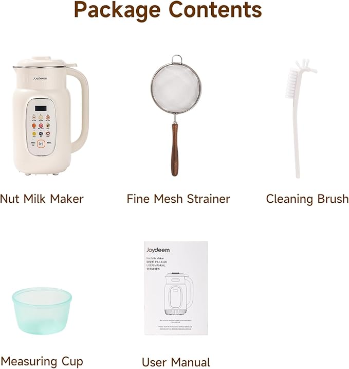 Joydeem Nut Milk Maker MachineAdjustable Temperature Control 46oz Almond Soy Oat Coconut Plant-Based Non-Dairy Beverage Blender with 10 Blades Auto Clean Boil Water Timer Keep Warm White