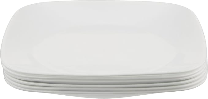 Corelle Vitrelle 6-Piece Salad Plates Set Triple Layer Glass and Chip Resistant Square 9-Inch Plates White &amp Vitrelle 28-oz Soup/Cereal Bowls Set of 6 Chip &amp Crack Resistant Dinnerware Bow