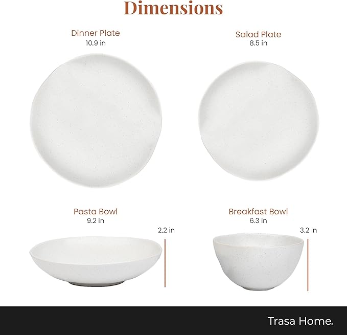 Trasa Home by Larder &amp Vine Eco-Friendly High Fired Artisan Stoneware Organic &amp Modern Dinnerware 16 piece set 4 place settings (Millstone)