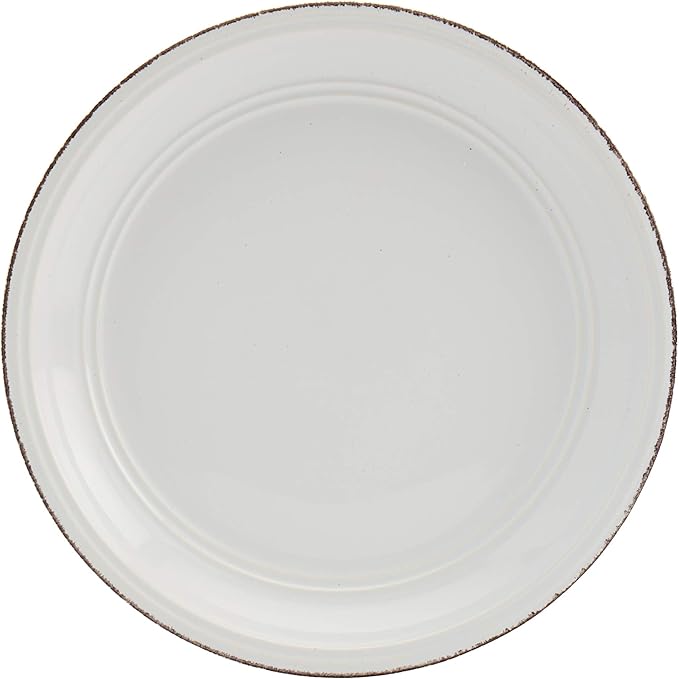 Tabletops Gallery Fashion Dinnerware- Stoneware White Rimmed Round Dishes Service for 4 Dinner Salad Appetizer Dessert Plate Bowls 12 Piece White Antiqued Farmhouse Dinnerware Set