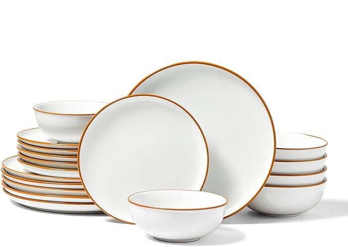 Ceramic Dinnerware Sets for 6 18-Piece White Plates and Bowls Set Handmade Reactive Glaze Stoneware Chip and Scratch Resistant Dishwasher and Microwave Safe