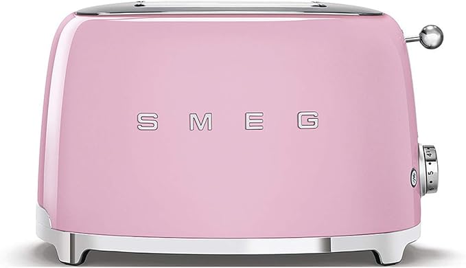 Smeg TSF01PKUS 50's Retro Style Toaster Bundle with Bamboo Tongs - (Pink) 2 Slice