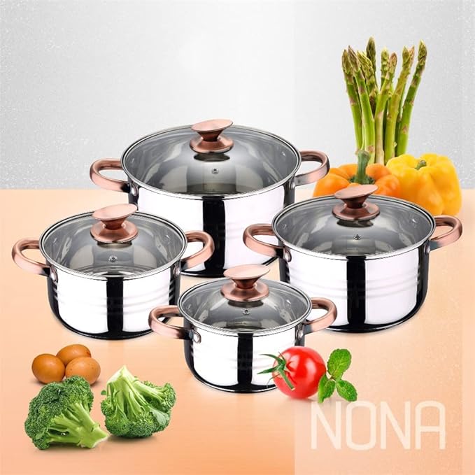 Cookware Cookware Set with Glass Lid Bottom Stainless Steel Body Saucepan for Household