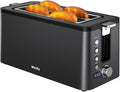 Mecity 4 Slice Toaster Long Slot Toaster with Timer Bagel Defrost Reheat Cancel Functions Warming Rack Removable Tray 6 Browning Settings Extra Wide Slots Stainless Steel 1300W