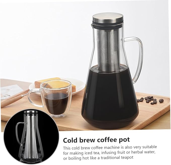 Large Capacity 1600ml Cold Brew Coffee Pot with Borosilicate Glass and Stainless Steel Filter Cold Brew Coffee Maker and Home Use