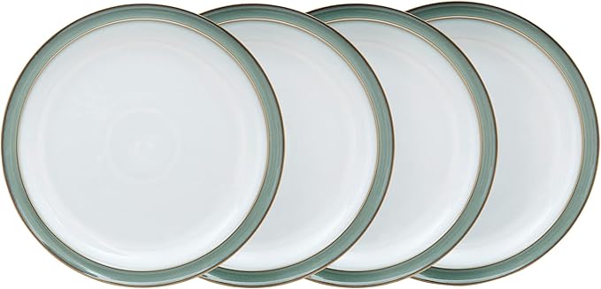 Denby - Regency Green Dinner Plates Set of 4 - Dishwasher Microwave Safe Crockery 26.5cm - Green White Ceramic Stoneware Tableware - Chip &amp Crack Resistant Large Plates