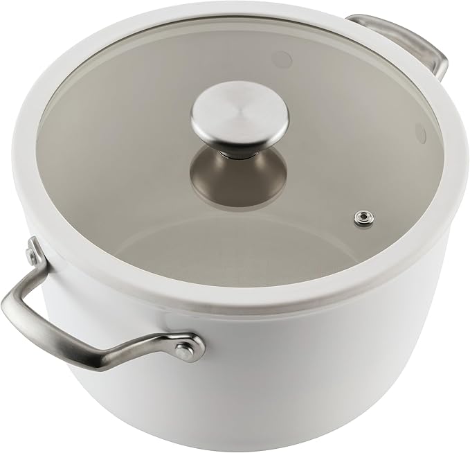 Circulon Halo with LaserDefense Ceramic Nonstick Pots and Pans with Lids Compatible with All Stovetops Made without PFAS Dishwasher and Oven Safe 11 Piece Cookware Set - Pearl White