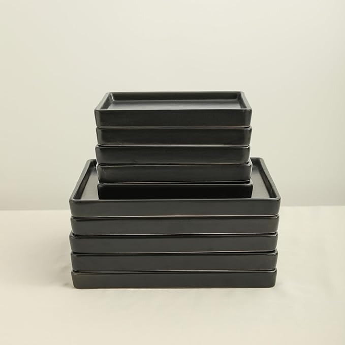 Stone Lain Grace Square Stoneware Dinnerware Set 12 Piece Service For 4 Plates and Bowls Dish Set Black