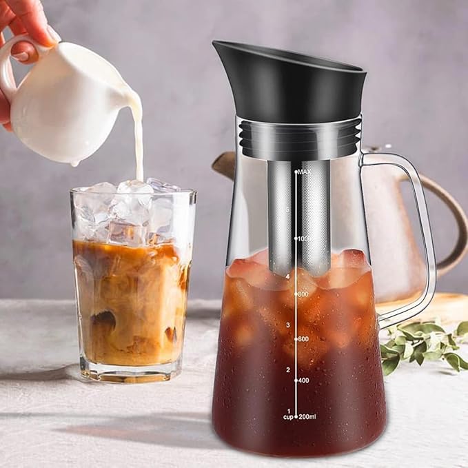 Iced Coffee Maker Machine Cold Brew Tea Pitcher Glass and Airtight Lid Coffee Pot 1.2L