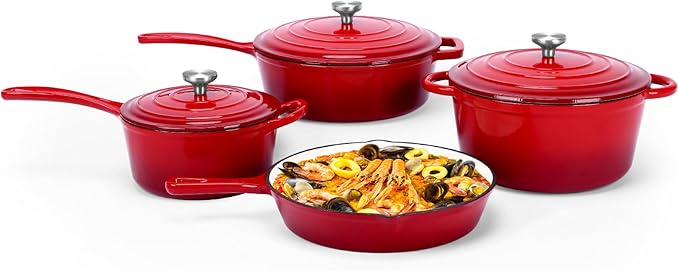 QuliMetal Nonstick Enameled Cast Iron Cookware Set 4-Pcs Pots and Pans with Lid Healthy Round Dutch Oven Pot for Sourdough Bread Baking Oven Safe up to 500° F or on All Stovetop