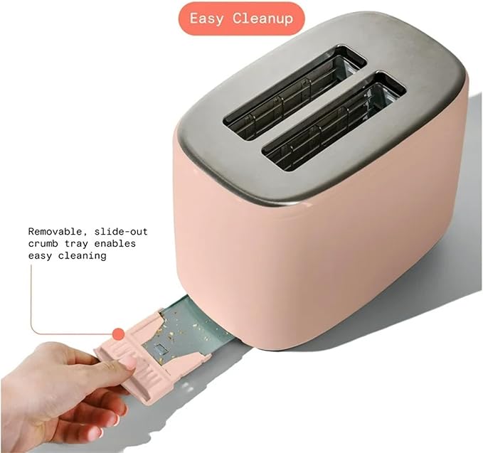 2 Slice Digital Toaster with Touch Control Panel Adjustable Toast Shade Settings Wide Bread Openings Bagel &amp Frozen Modes Removable Crumb Tray (Rose)