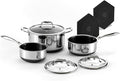 HexClad Hybrid Nonstick 6-Piece Pot Set with 2 Silicone Trivets 2 3 and 8-Quart Pots with Tempered Glass Lids Stay-Cool Handles Dishwasher-Friendly Induction Ready Compatible with All Cooktops
