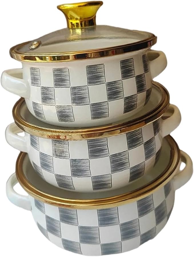 Pack of 3 Enameled Cookware Set for Multifunctional Kitchens Use Porcelain Materials Sturdy Design Ideal Family