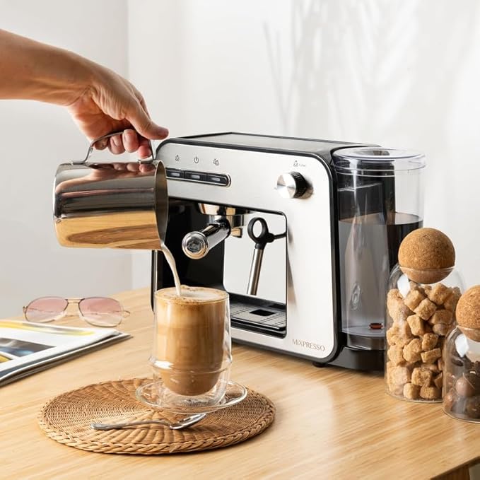 Mixpresso Professional Espresso Machine for Home 15 Bar with Milk Frother Steam Wand Espresso Maker with Double-Cup Splitter 1450w Fast Heating Cappuccino &amp Latte machine 37Oz Water Tank