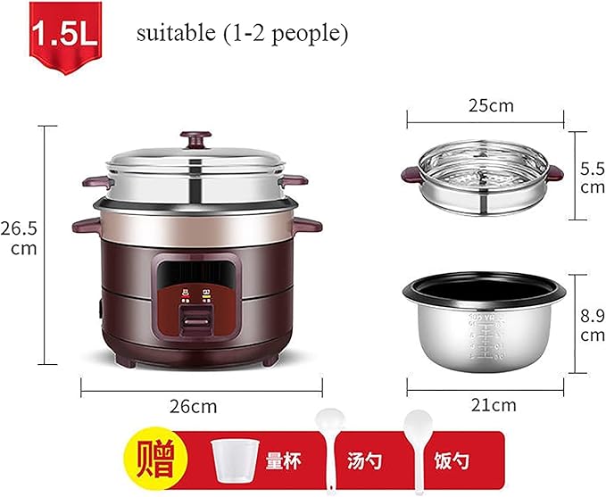 Household Electric Rice Cooker with Steamer Non-Stick Inner Pot Intelligent Insulation Make for 1-8 People(1.5l)