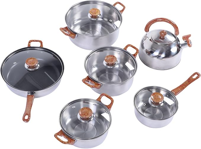 Focket Pots And Pans Set Stainless Steel Nonstick Cookware Set with Multiple Pots Kettle Sauce Pan Frying Pan for Induction Gas Stovetop